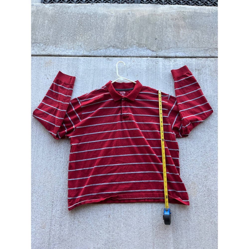 St Johns Bay Mens XXL Red Striped Heritage Sueded Jersey Long Sleeve Polo Shirt
